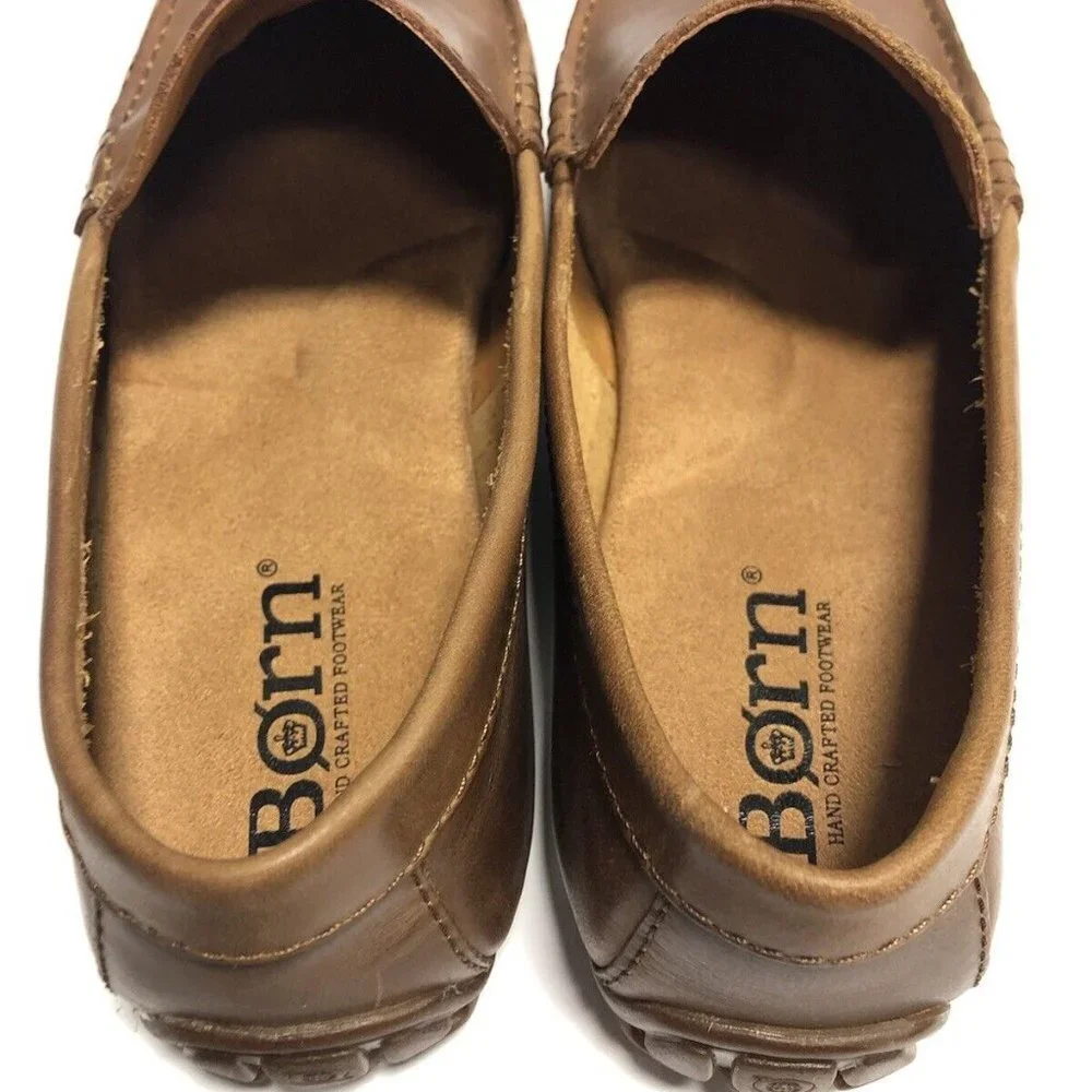 Born Men’s Allan, Brown Leather Slip-On Shoes, Size 9.5M